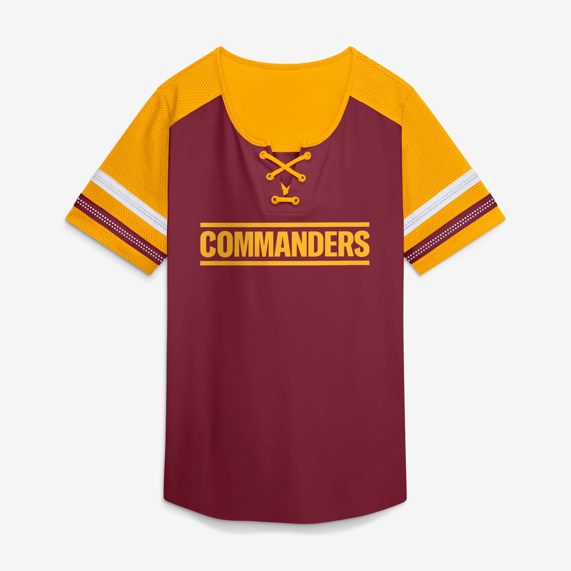 T-shirt Fanatics Jayden Daniels bordeaux Washington Commanders Curl Route Athena à lacets avec nom et numéro pour femme